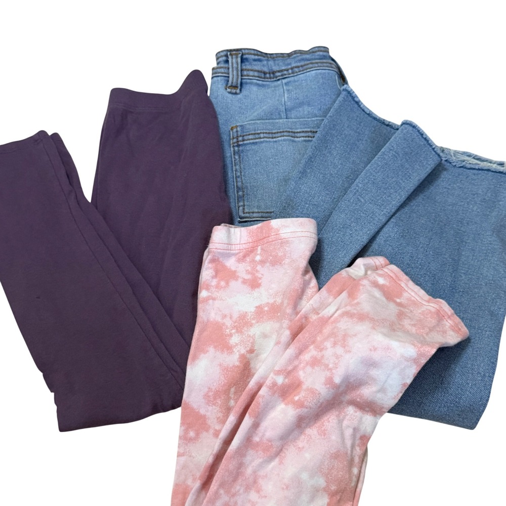 Kids Girls Jeans Leggings Bundle Tie Dye Purple Blue Size M-L School‎ Lot Of 3